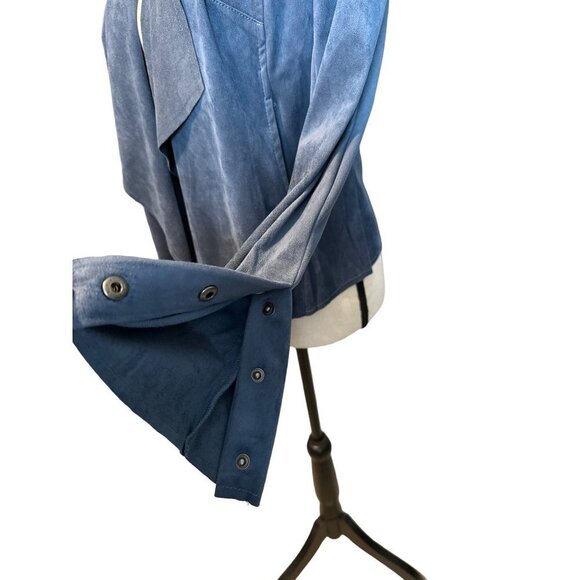 Kut Blue Suede Jacket Blue Open Draped Faux Suede Fall Trendy Stretchy Small - Picture 5 of 9